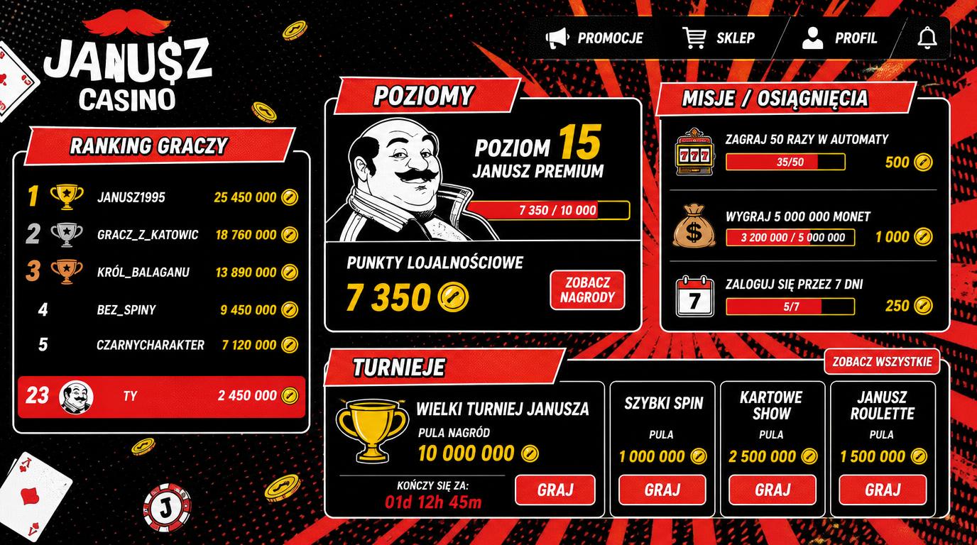 Interfejs turniejów i lojalności z widocznymi poziomami i rankingiem
